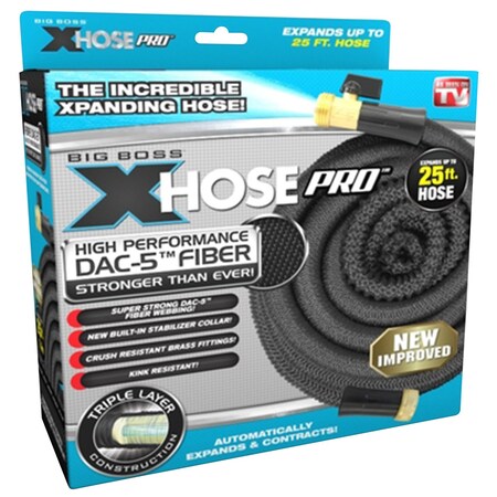 Xhose Big Boss 5/8 in. D X 25 ft. L Heavy Duty Commercial Grade Expandable Garden Hose Black 1255